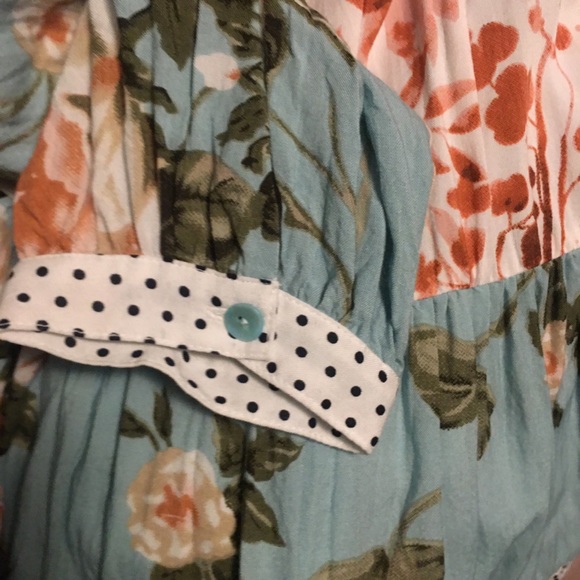 Soft Surroundings Blue Floral and Polka Dot Mixed Print Button Down Blouse - Picture 8 of 11